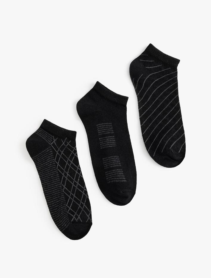 Erkek 3'lü Patik Çorap Seti Desenli Pamuk Karışımlı