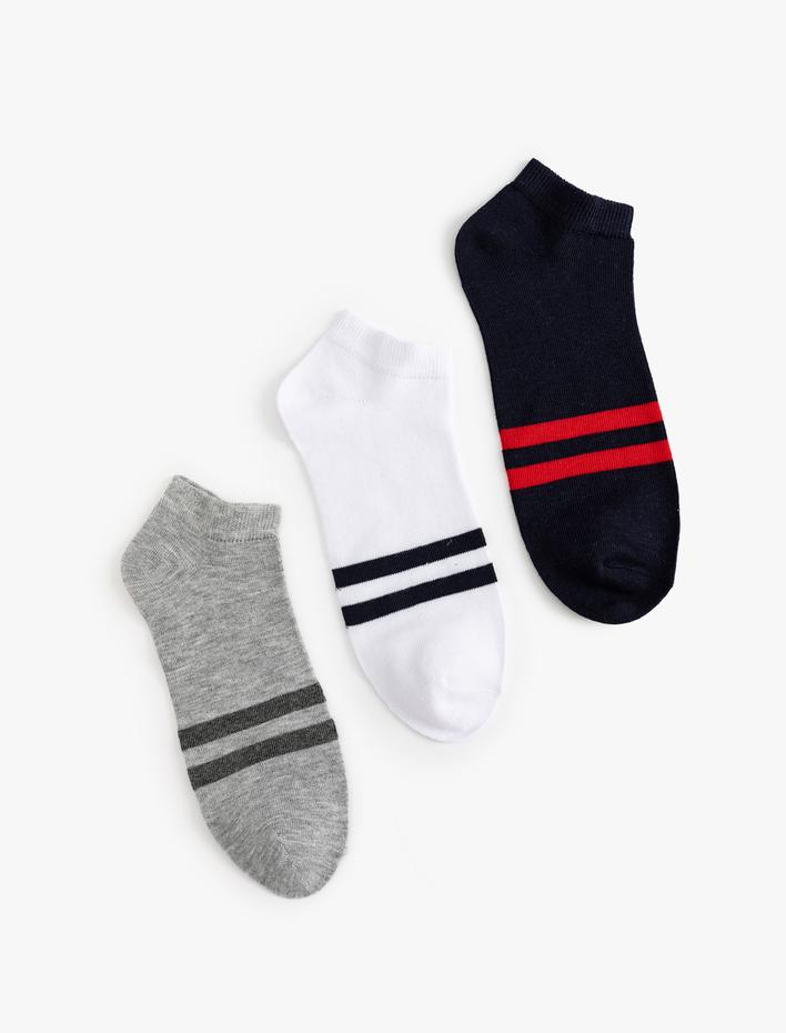 Erkek 3'lü Spor Çorap Seti Çizgi Detaylı Çok Renkli Pamuk Karışımlı