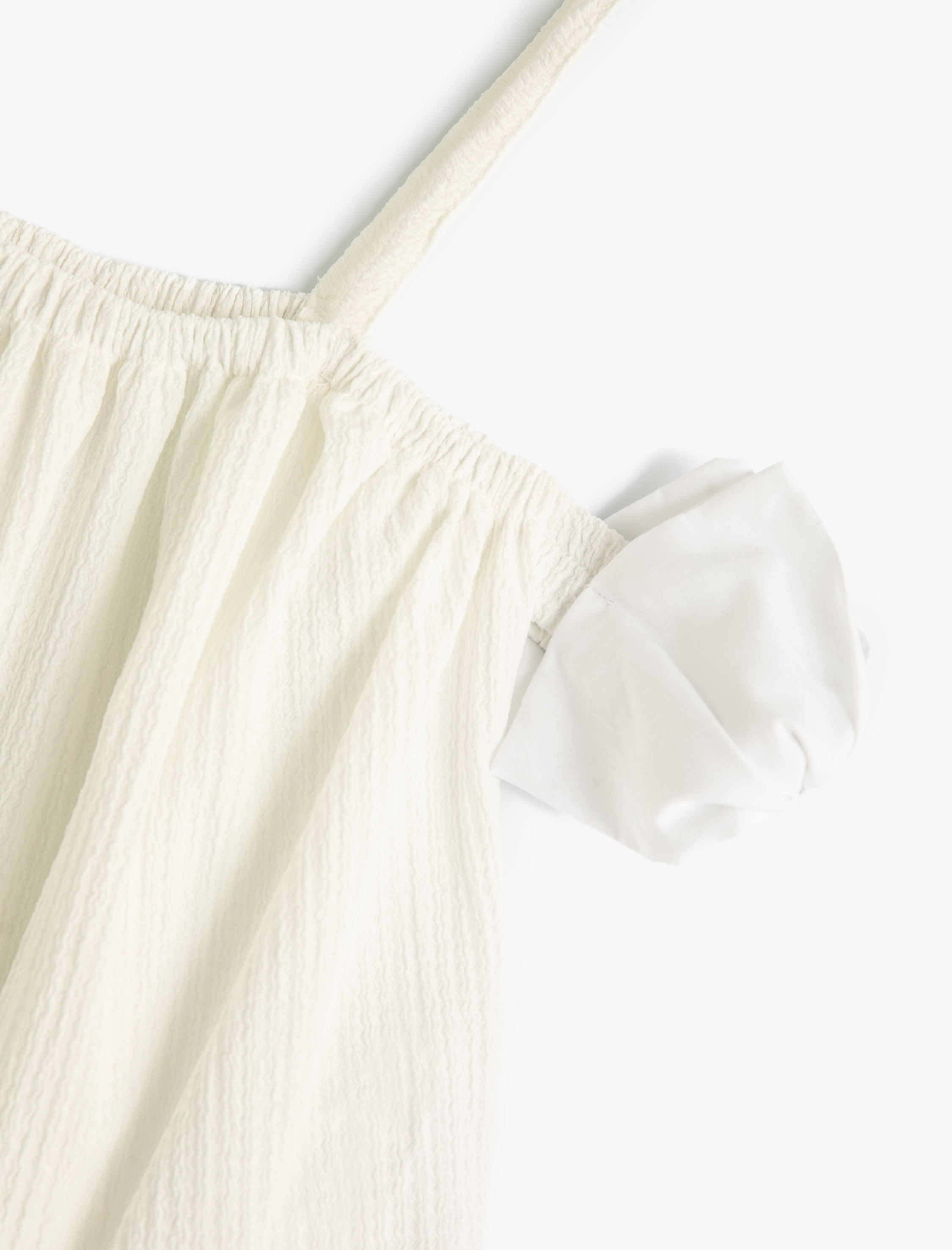  Kız Çocuk Bluz Askılı Düşük Omuzlu Dokulu