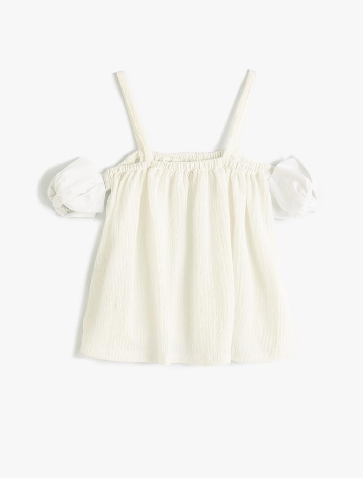 Kız Çocuk Bluz Askılı Düşük Omuzlu Dokulu