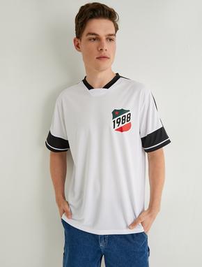 Oversize Tişört Baskılı Kısa Kollu V Yaka_3