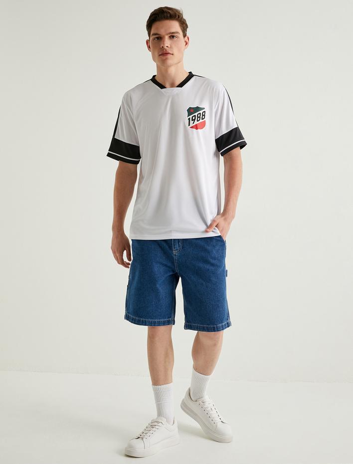  Oversize Tişört Baskılı Kısa Kollu V Yaka