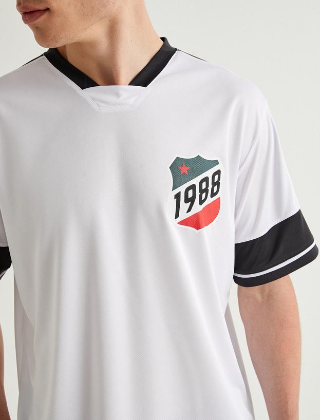 Oversize Tişört Baskılı Kısa Kollu V Yaka_6