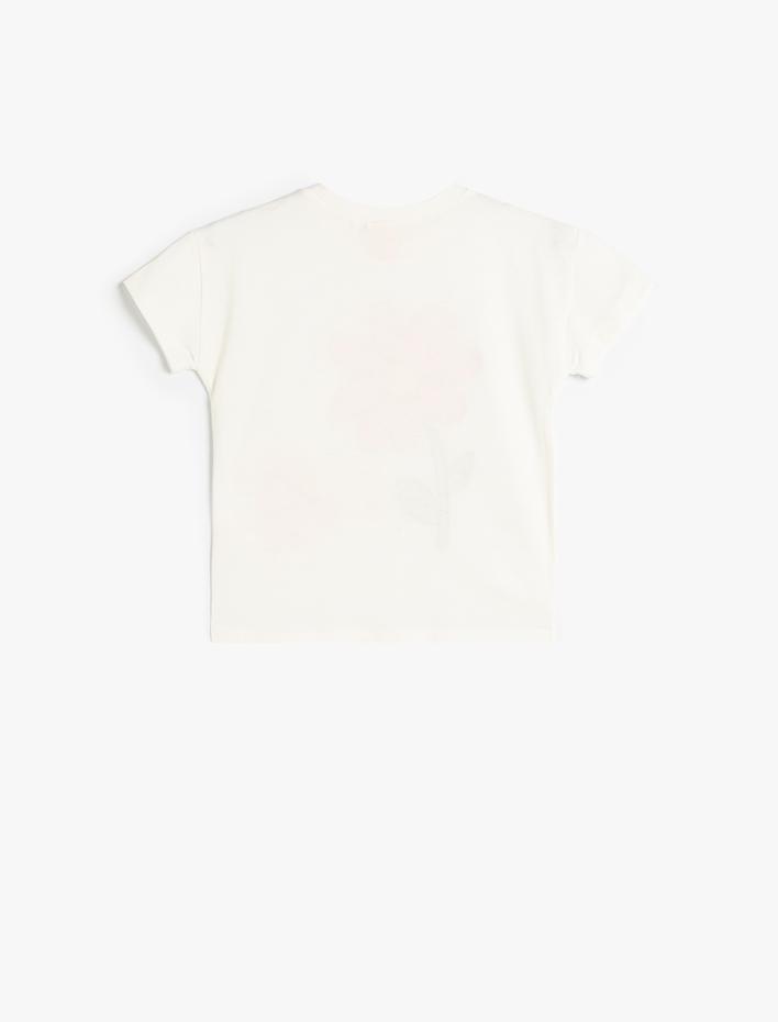 Kız Bebek Tişört Çiçek Baskılı Kısa Kollu Bisiklet Yaka Pamuklu