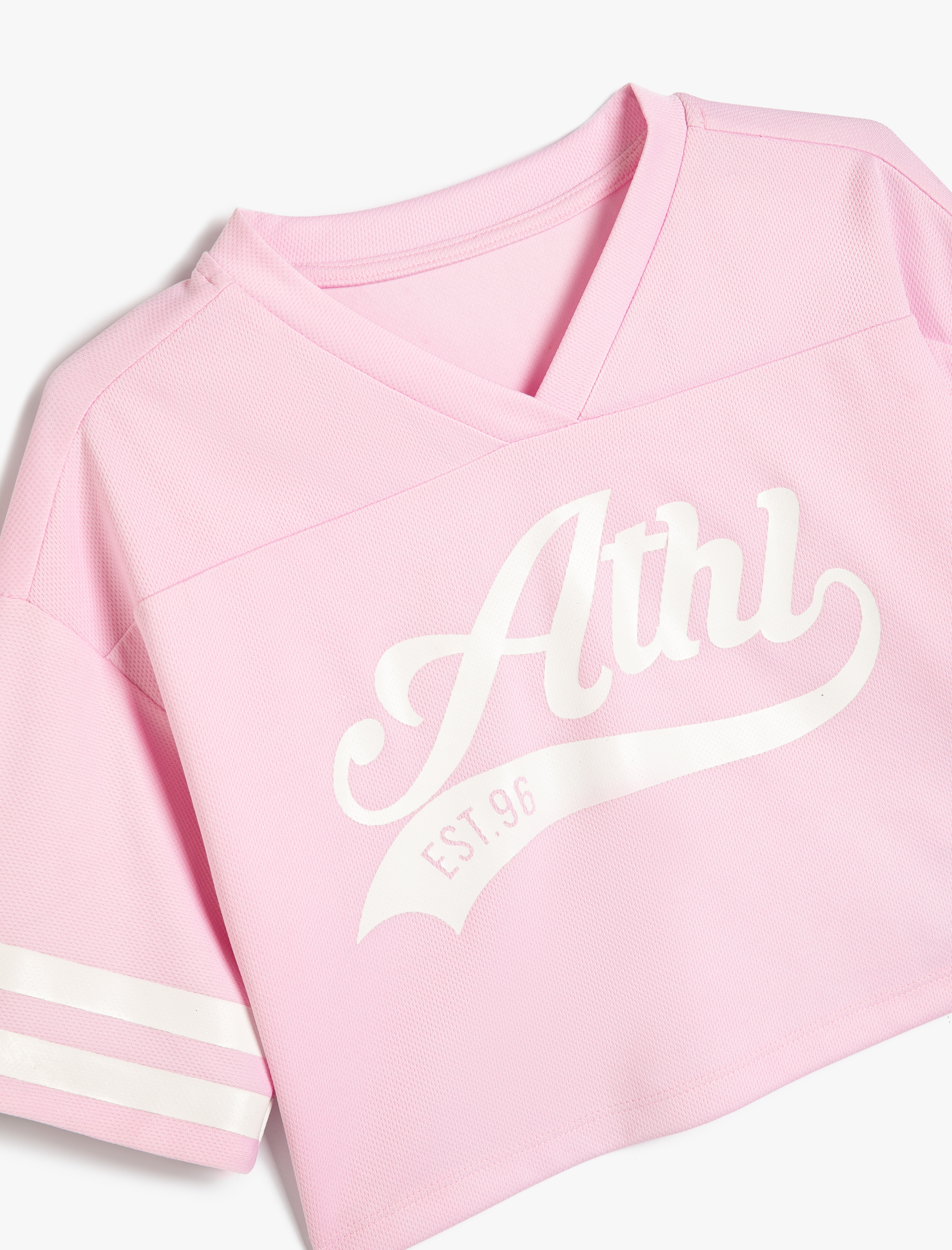 Kız Çocuk Tişört V Yaka Kısa Kollu Baskılı Renk Bloklu Rahat Kesim