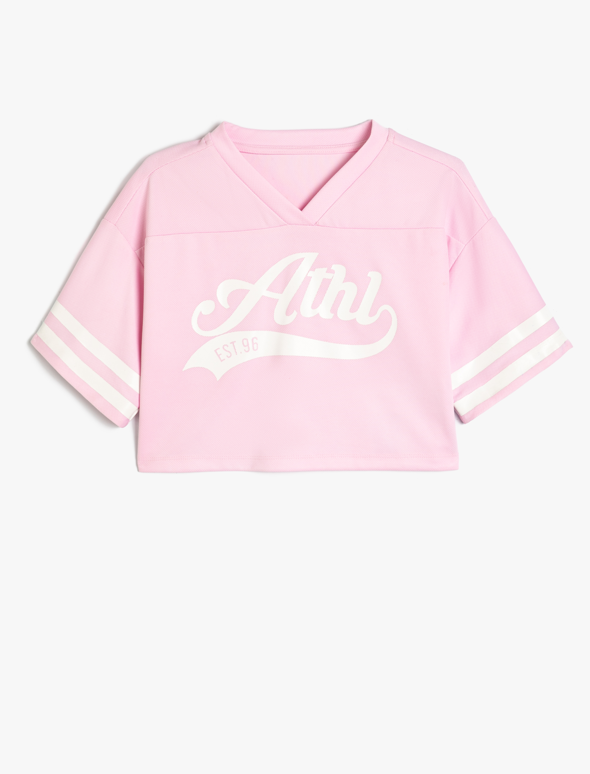 Kız Çocuk Tişört V Yaka Kısa Kollu Baskılı Renk Bloklu Rahat Kesim