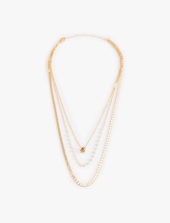 Kadın Zincir Kolye 3 Sıralı Taş Detaylı