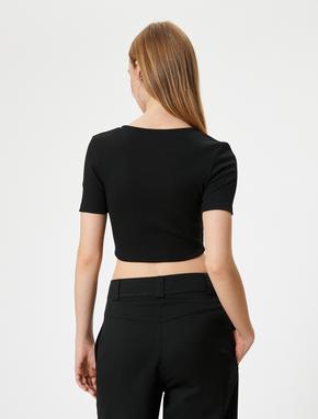 Crop Tişört Yarış Temalı Baskılı Zincir Detaylı Slim Fit Bisiklet Yaka_3