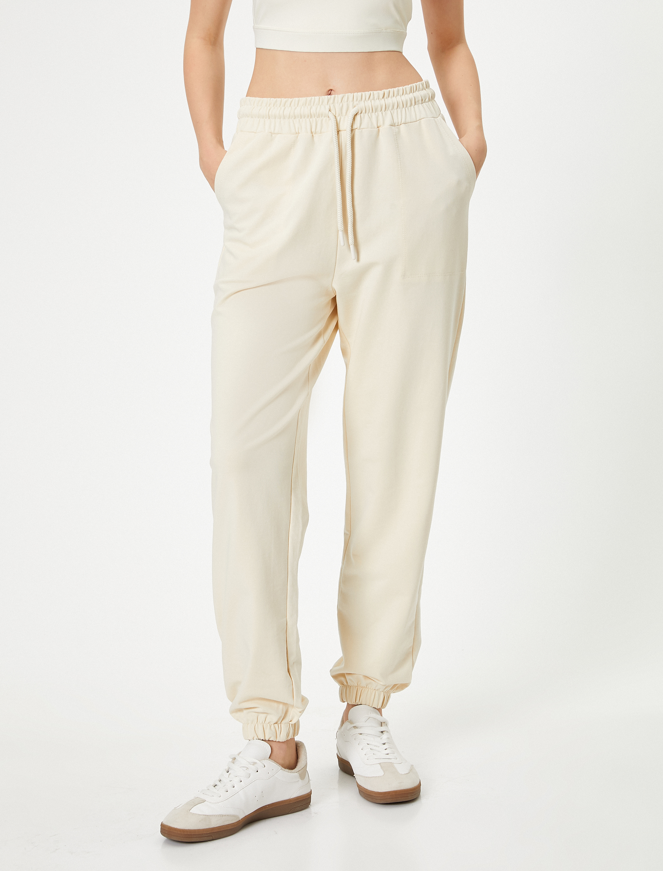   Jogger Eşofman Altı Spor Yüksek Bel Cepli Beli Bağlamalı Pamuklu Rahat Kalıp