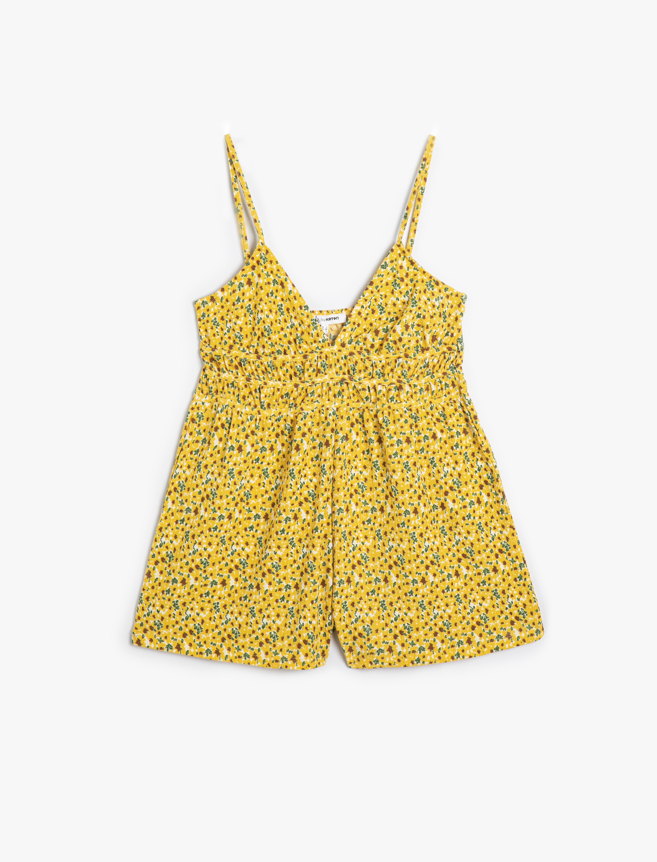   Çiçekli Şort Tulum İnce Askılı Rahat Kalıp Dokulu Bürümcük