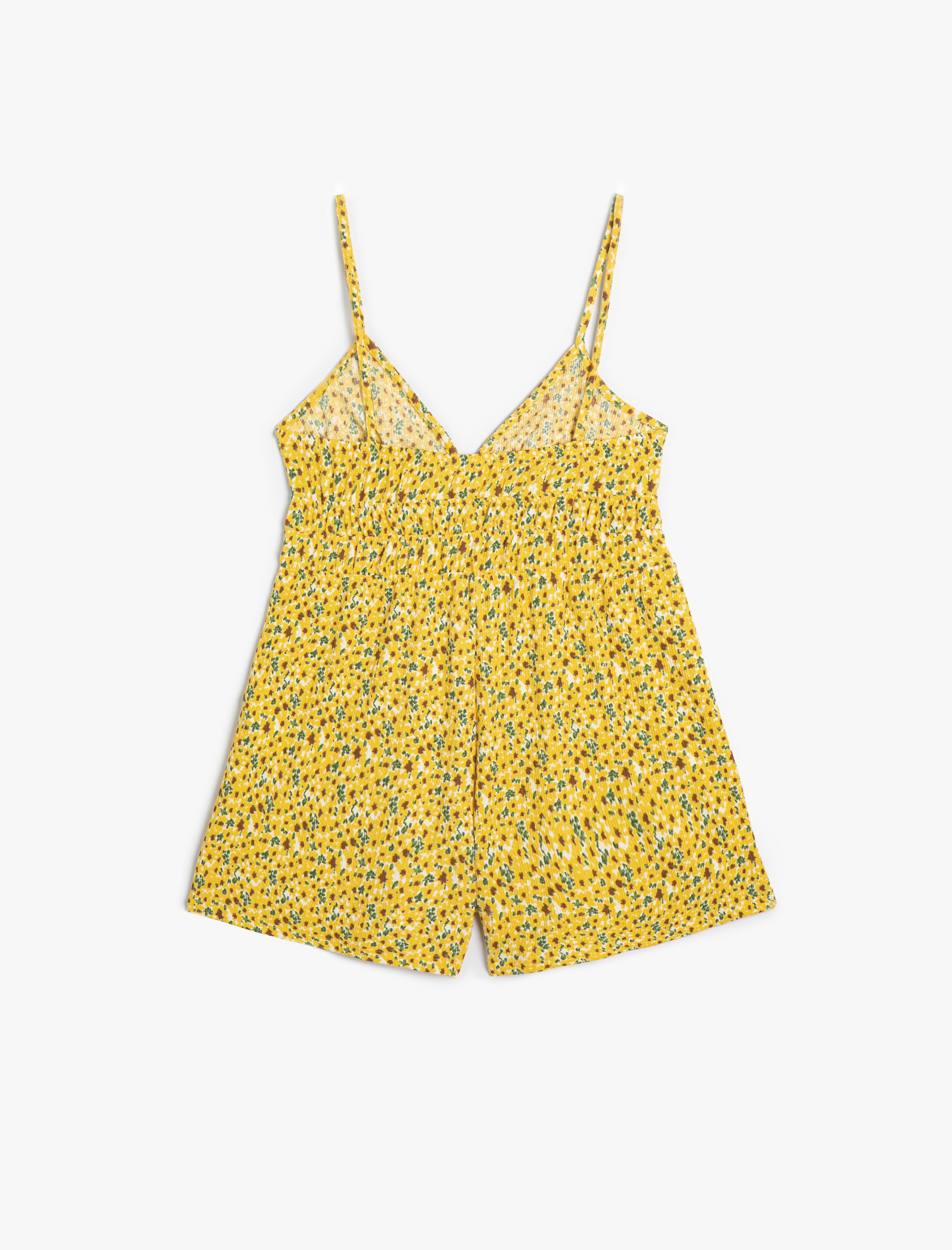   Çiçekli Şort Tulum İnce Askılı Rahat Kalıp Dokulu Bürümcük