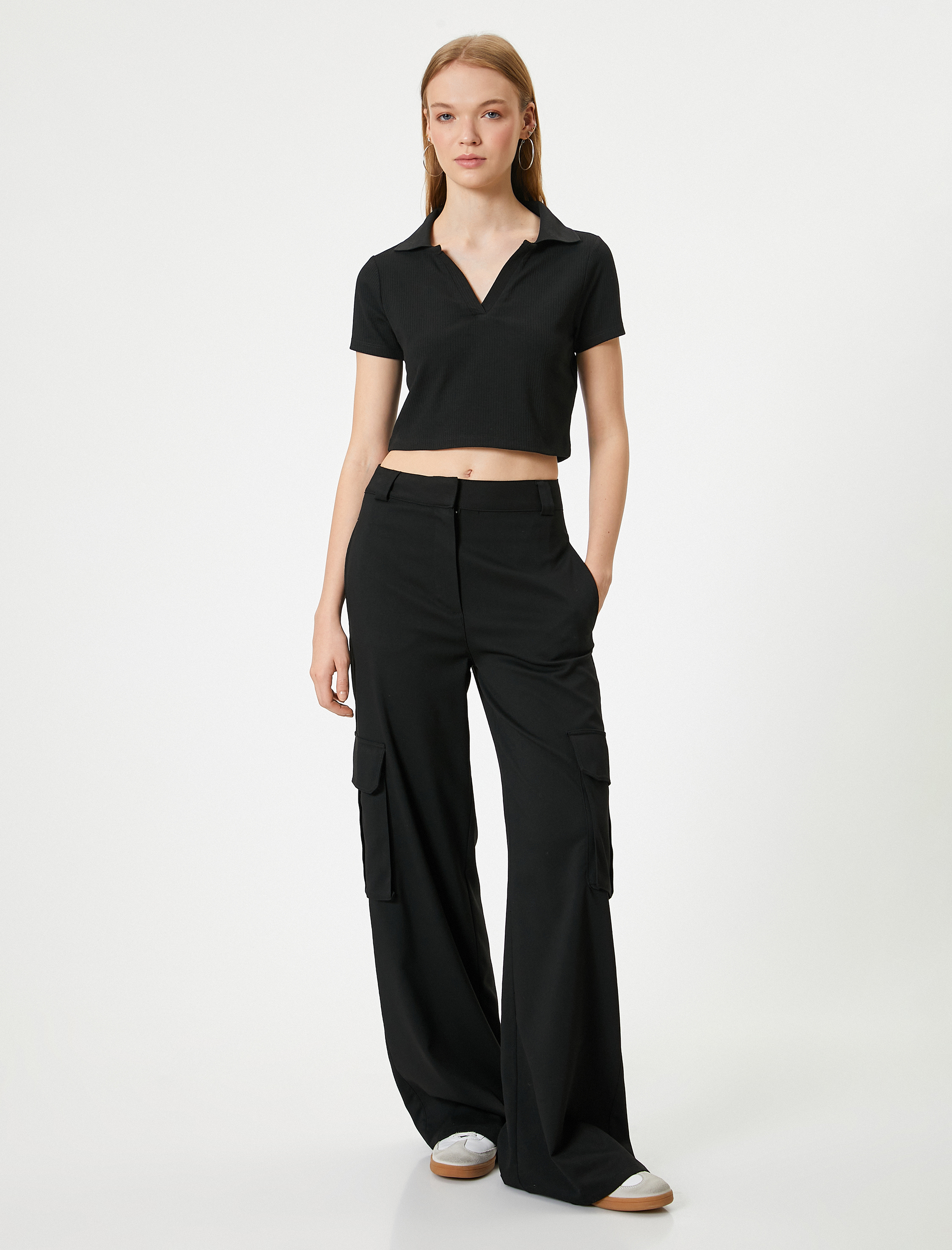 Crop Polo Yaka Tişört Kısa Kollu Slim Fit Kaşkorse Viskon