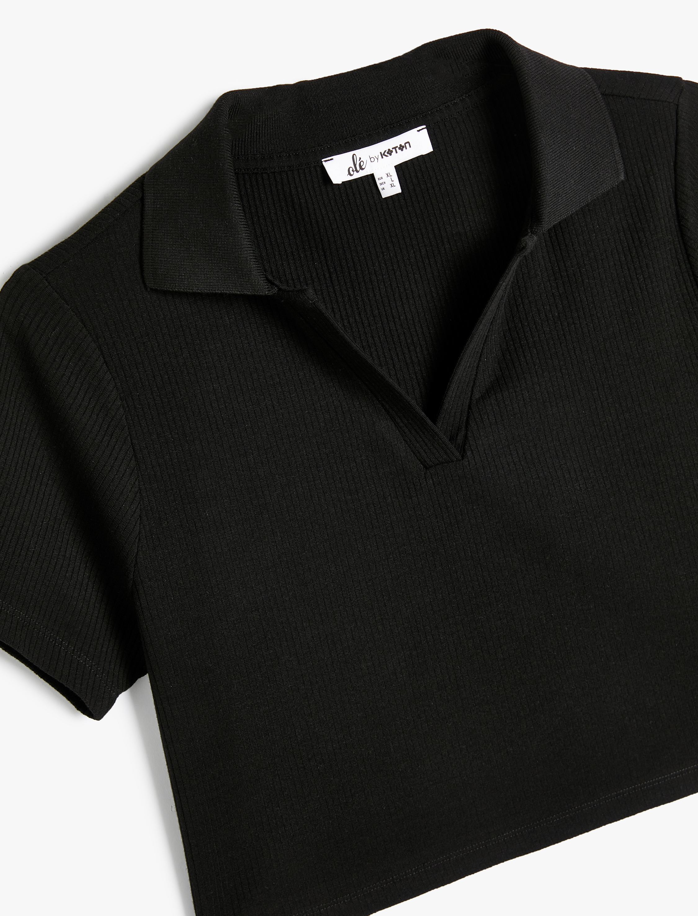 Crop Polo Yaka Tişört Kısa Kollu Slim Fit Kaşkorse Viskon