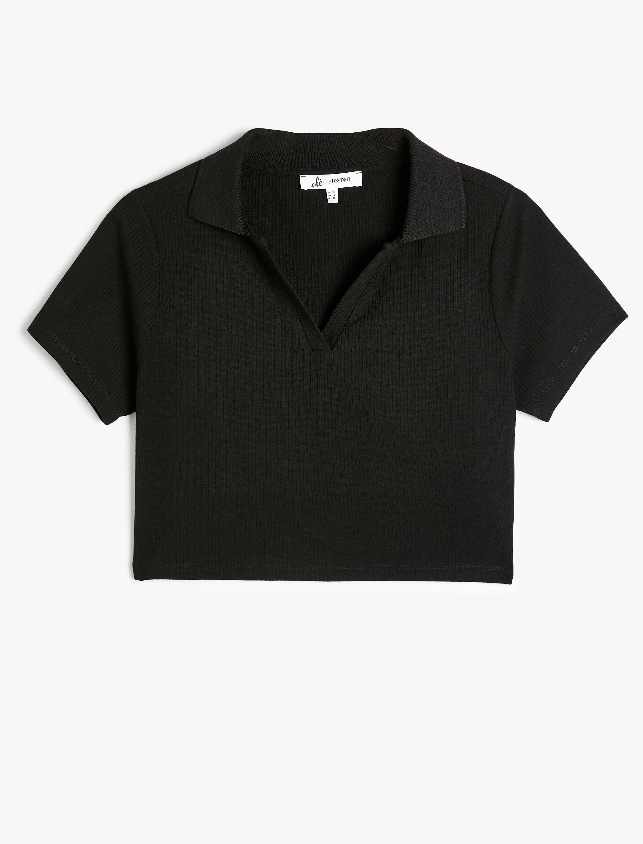 Crop Polo Yaka Tişört Kısa Kollu Slim Fit Kaşkorse Viskon