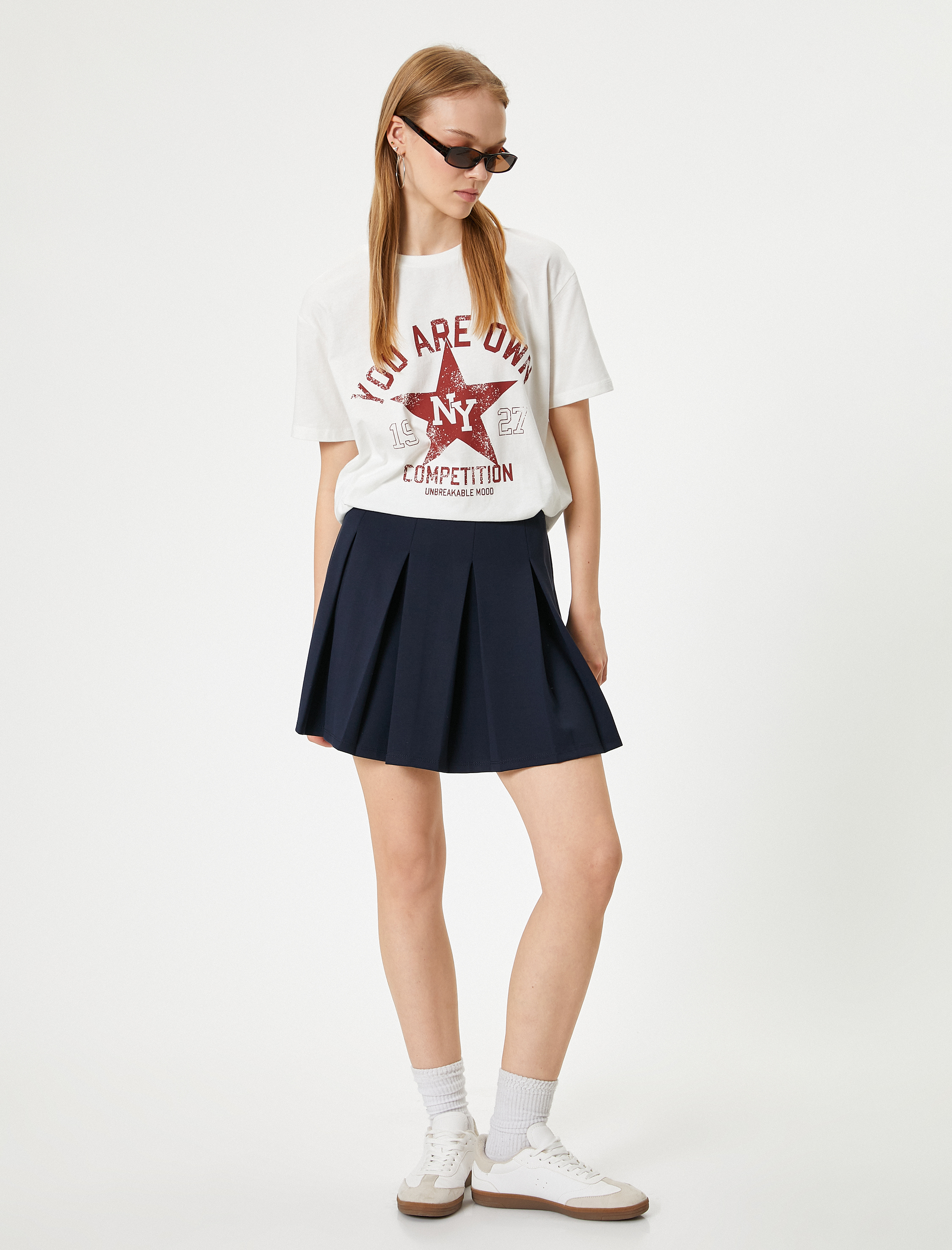   Baskılı Tişört Kısa Kollu Bisiklet Yaka Rahat Kalıp Pamuklu