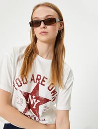 Baskılı Tişört Kısa Kollu Bisiklet Yaka Rahat Kalıp Pamuklu