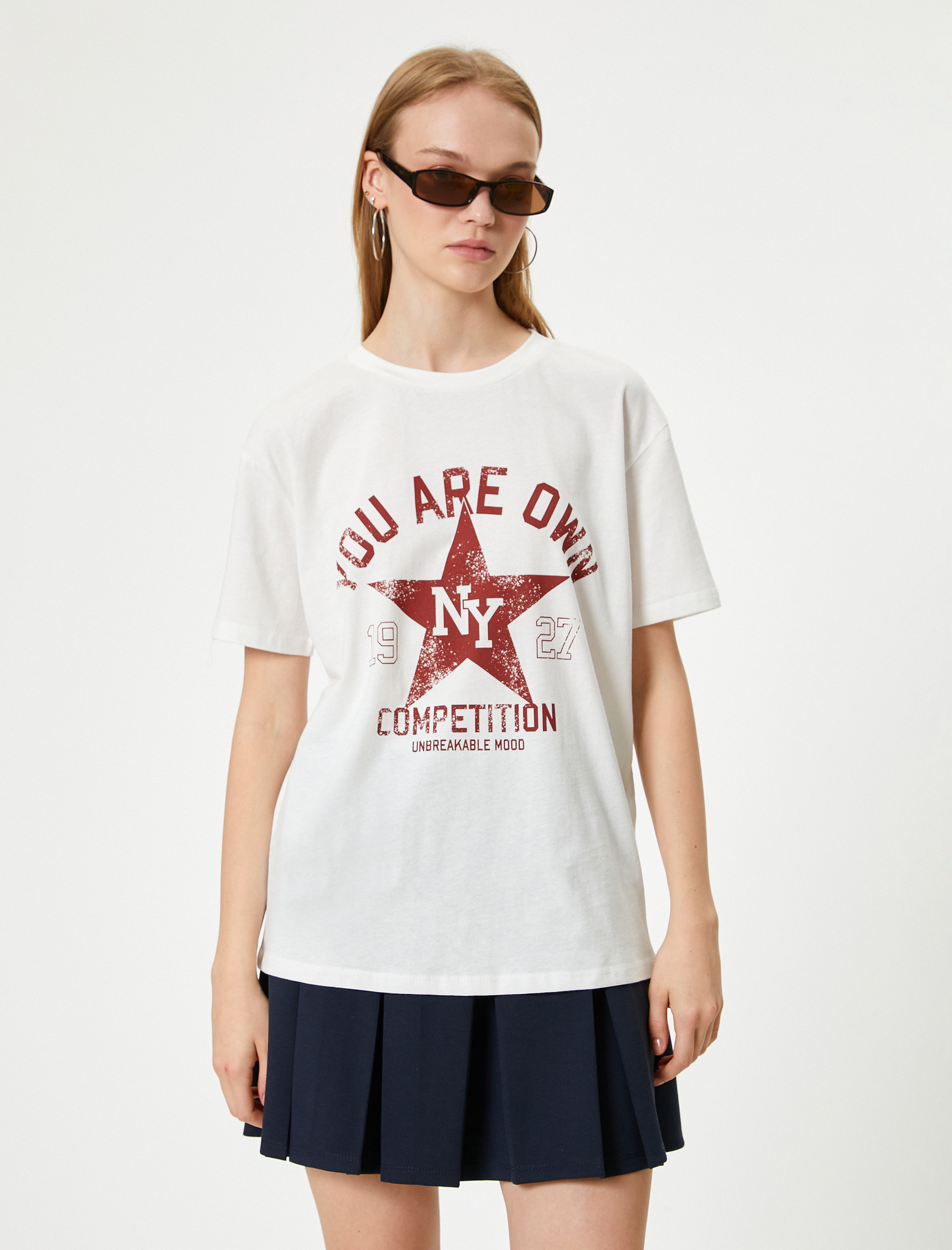   Baskılı Tişört Kısa Kollu Bisiklet Yaka Rahat Kalıp Pamuklu