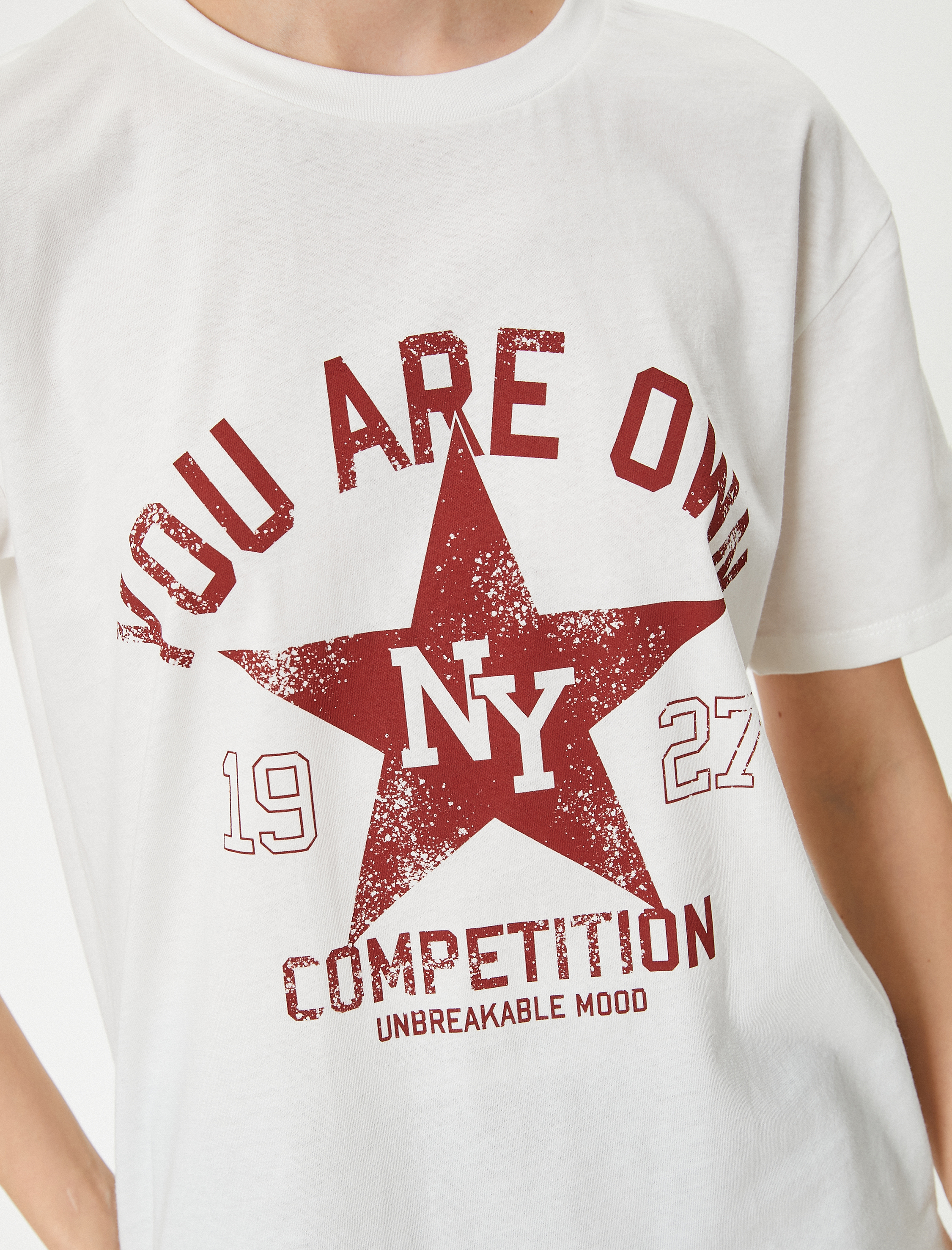   Baskılı Tişört Kısa Kollu Bisiklet Yaka Rahat Kalıp Pamuklu