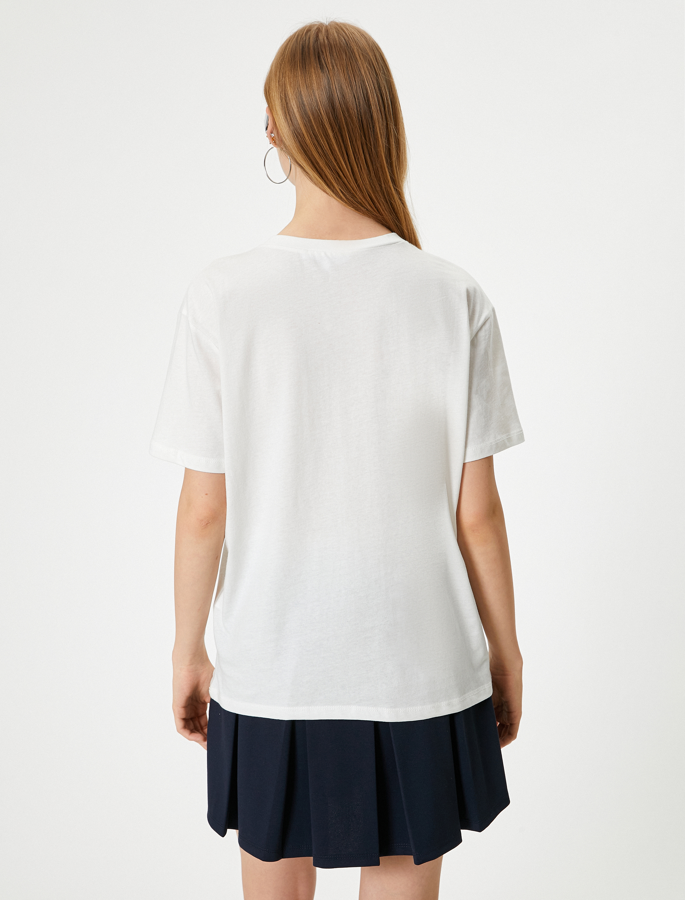   Baskılı Tişört Kısa Kollu Bisiklet Yaka Rahat Kalıp Pamuklu