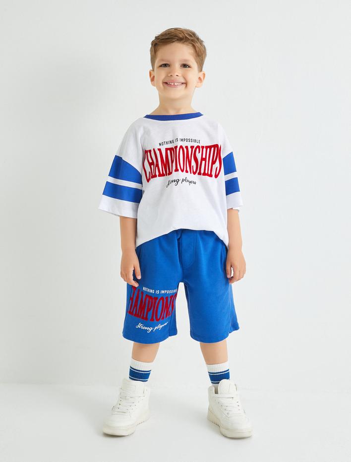 Erkek Çocuk Tişört Spor Temalı Kısa Kollu Bisiklet Yaka Renk Bloklu Pamuklu