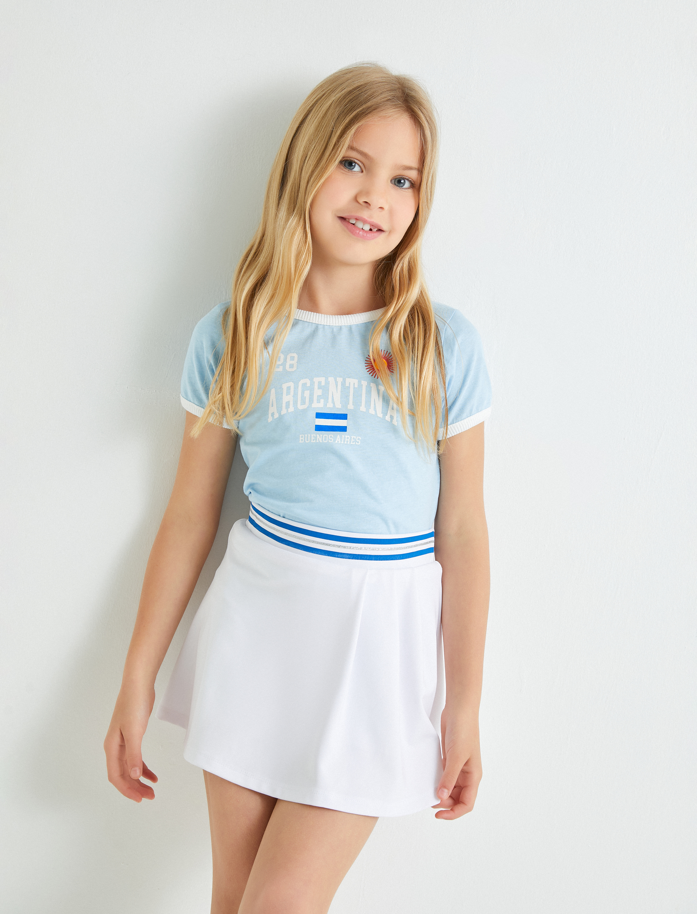  Kız Çocuk Crop Tişört Kısa Kollu Bisiklet Yaka Baskılı Biyeli