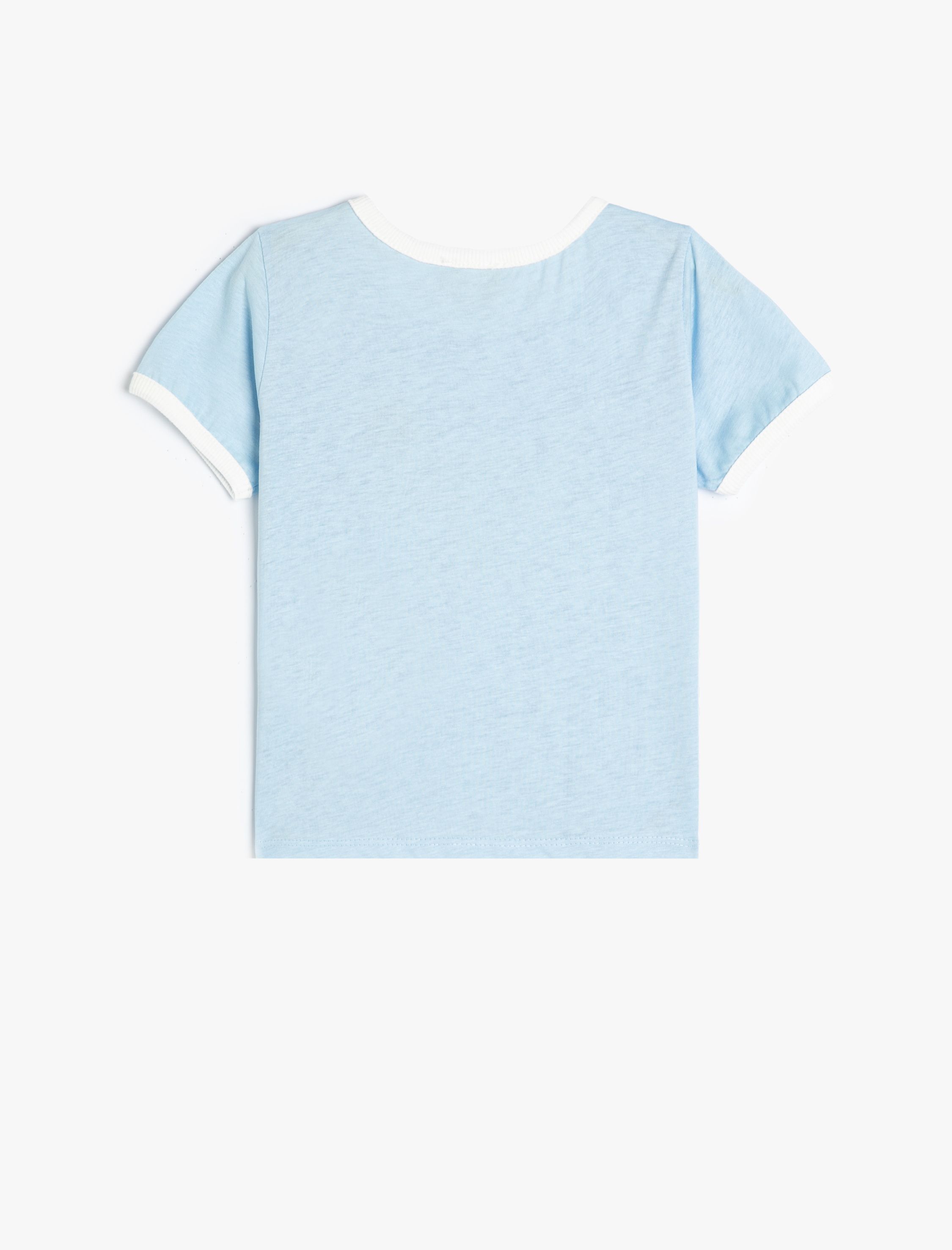  Kız Çocuk Crop Tişört Kısa Kollu Bisiklet Yaka Baskılı Biyeli