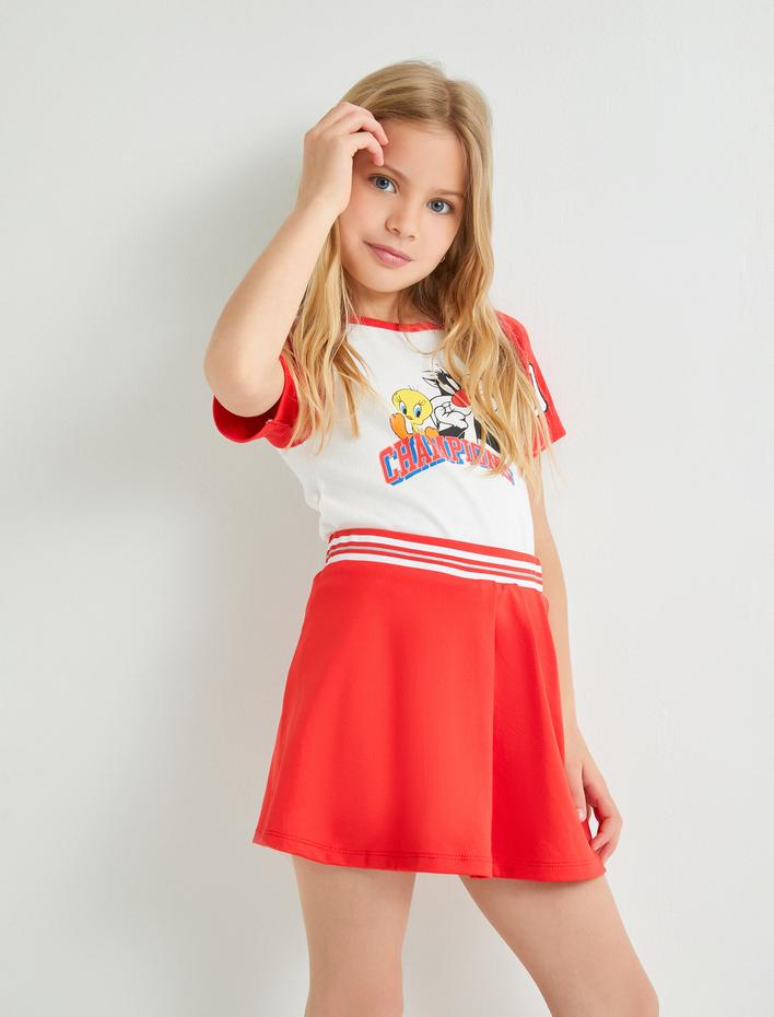 Kız Çocuk Tweety ve Sylvester Tişört Lisanslı Arkası Baskılı Bisiklet Yaka