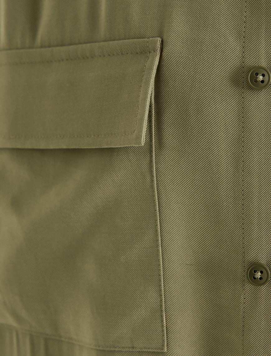   Kısa Kollu Gömlek Düğmeli Kapaklı Cep Detaylı Viskoz Kumaş