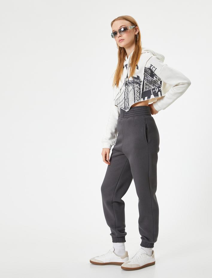  Şardonlu Jogger Eşofman Altı Yüksek Bel Cepli Rahat Kalıp