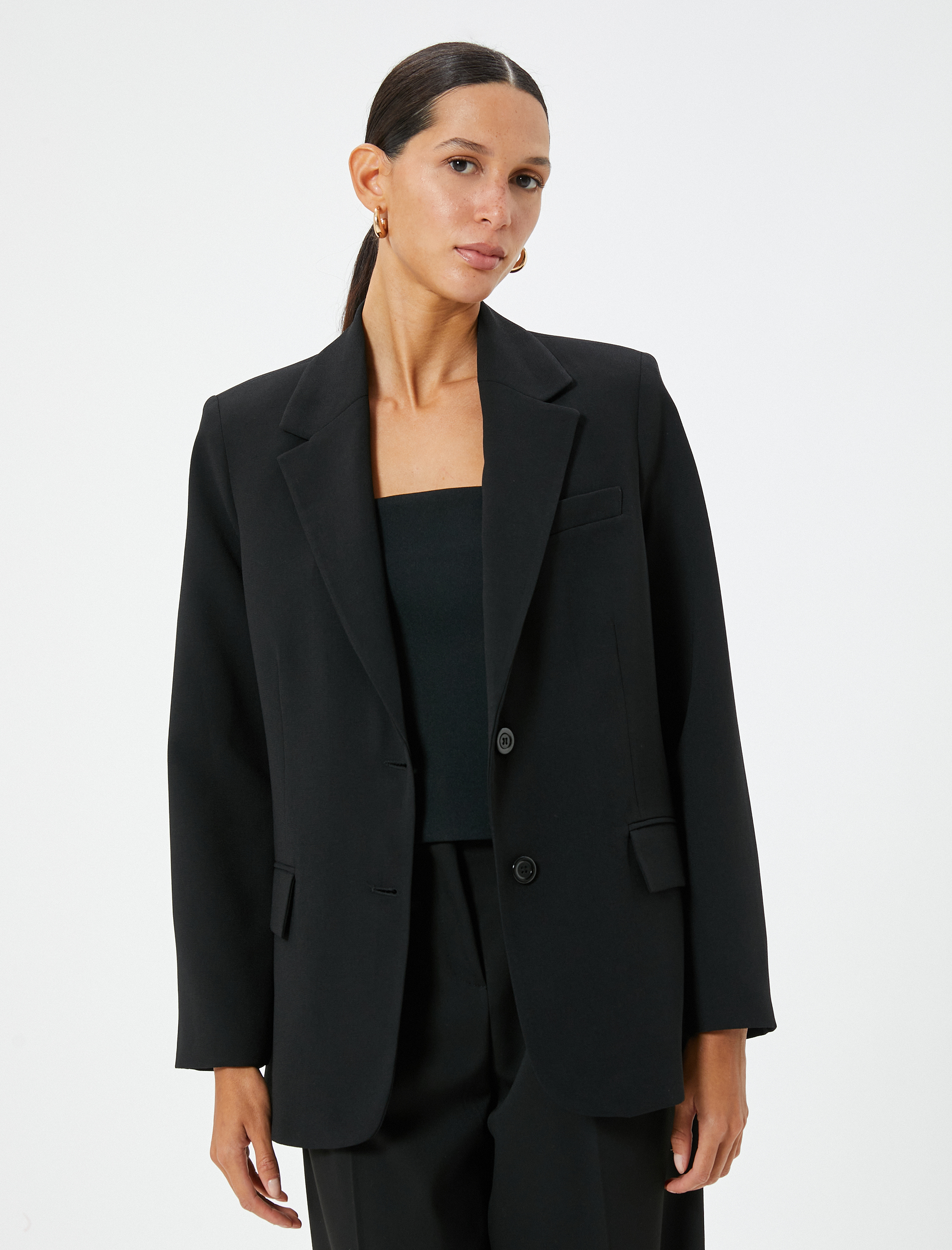   Blazer Ceket Kruvaze Kapaklı Cep Detaylı