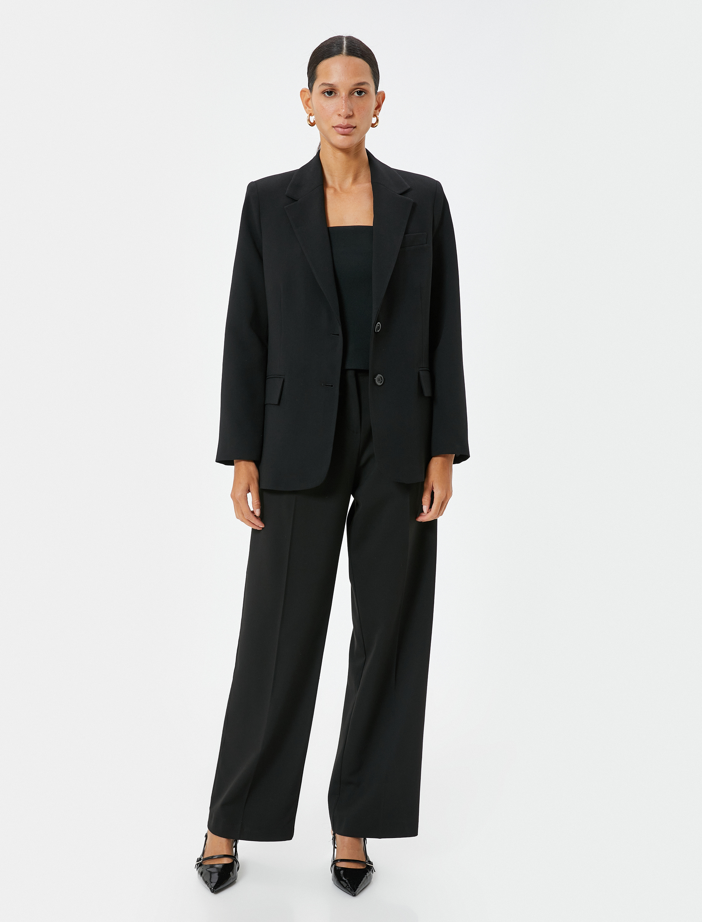   Blazer Ceket Kruvaze Kapaklı Cep Detaylı