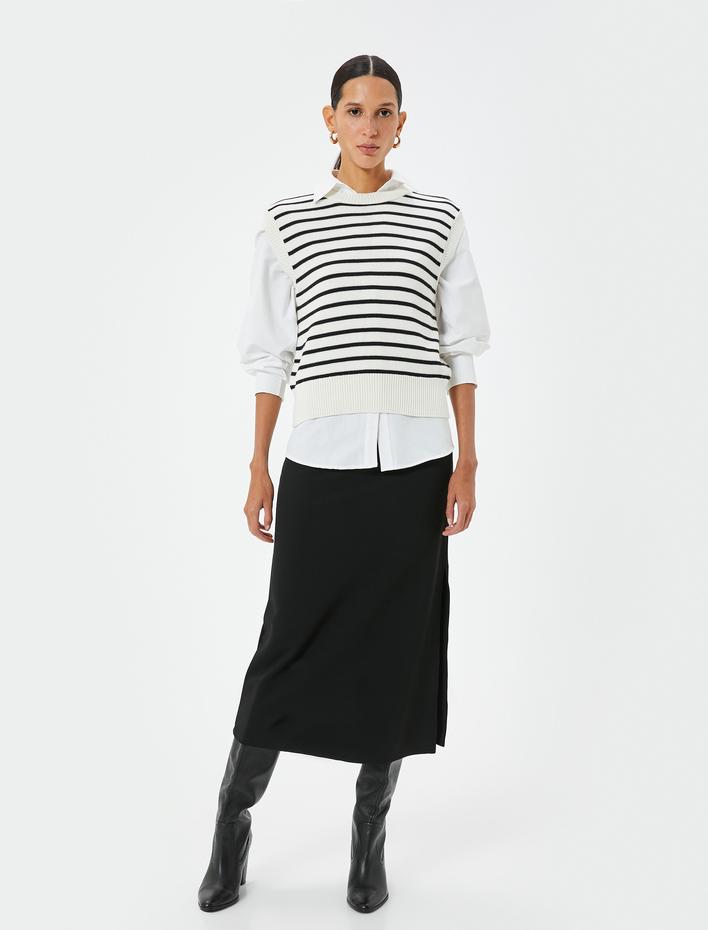  Yanları Yırtmaç Detaylı Uzun Etek