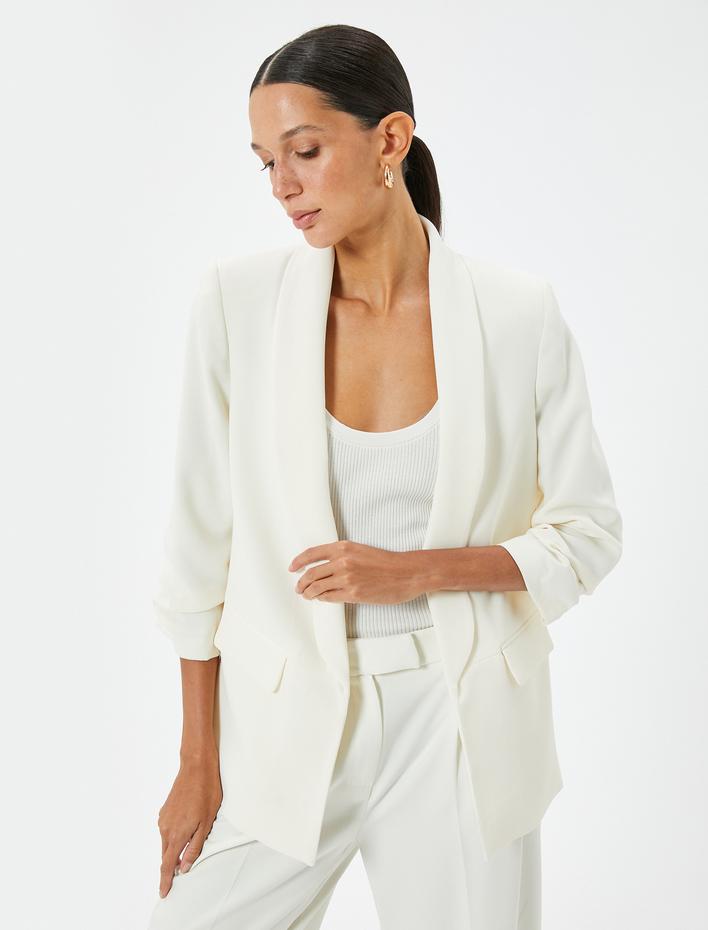  Kruvaze Blazer Ceket 3/4 Kol Kapaklı Çift Cep Krep Kumaş