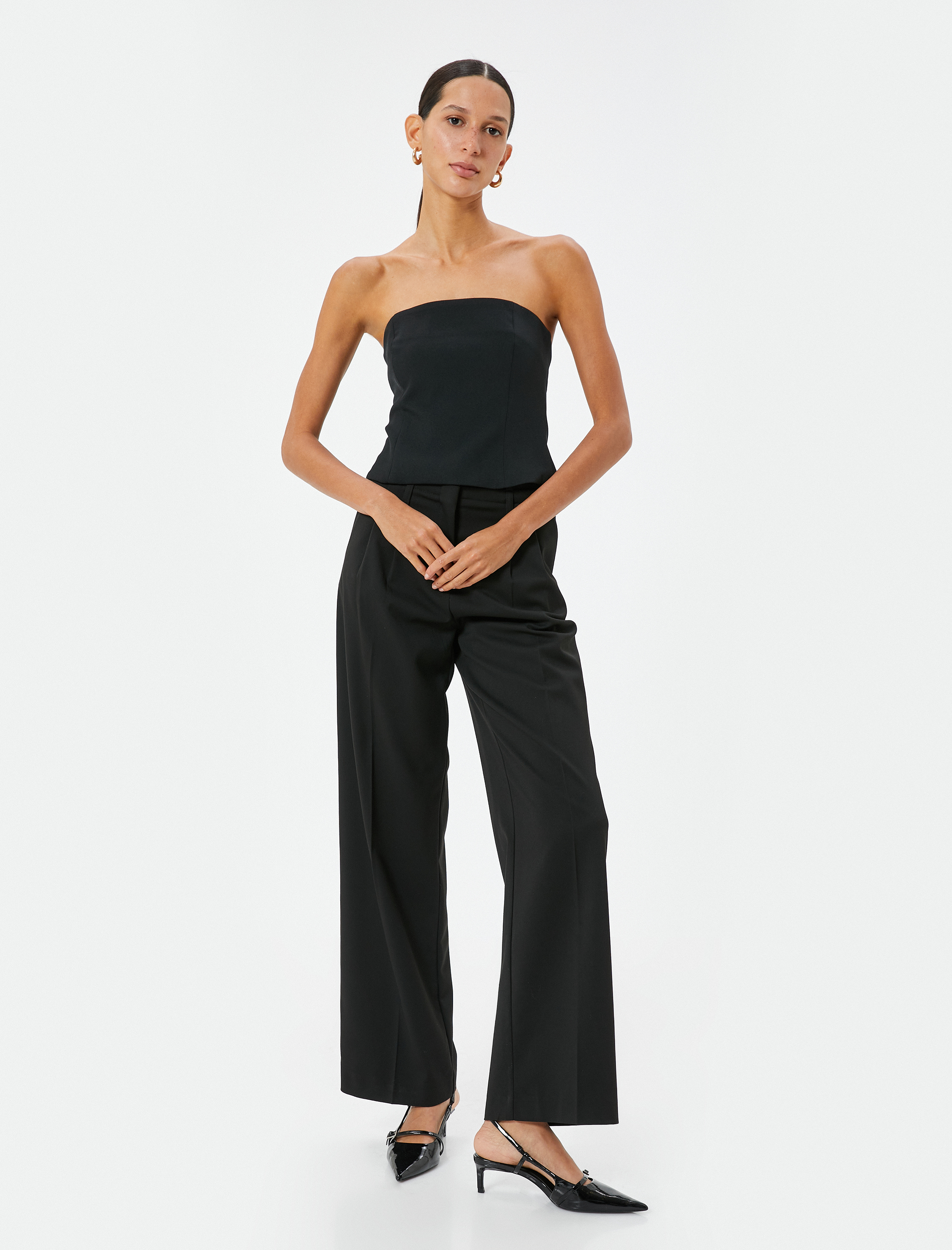   Crop Straplez Üst Arkası Fermuar Kapamalı Slim Fit