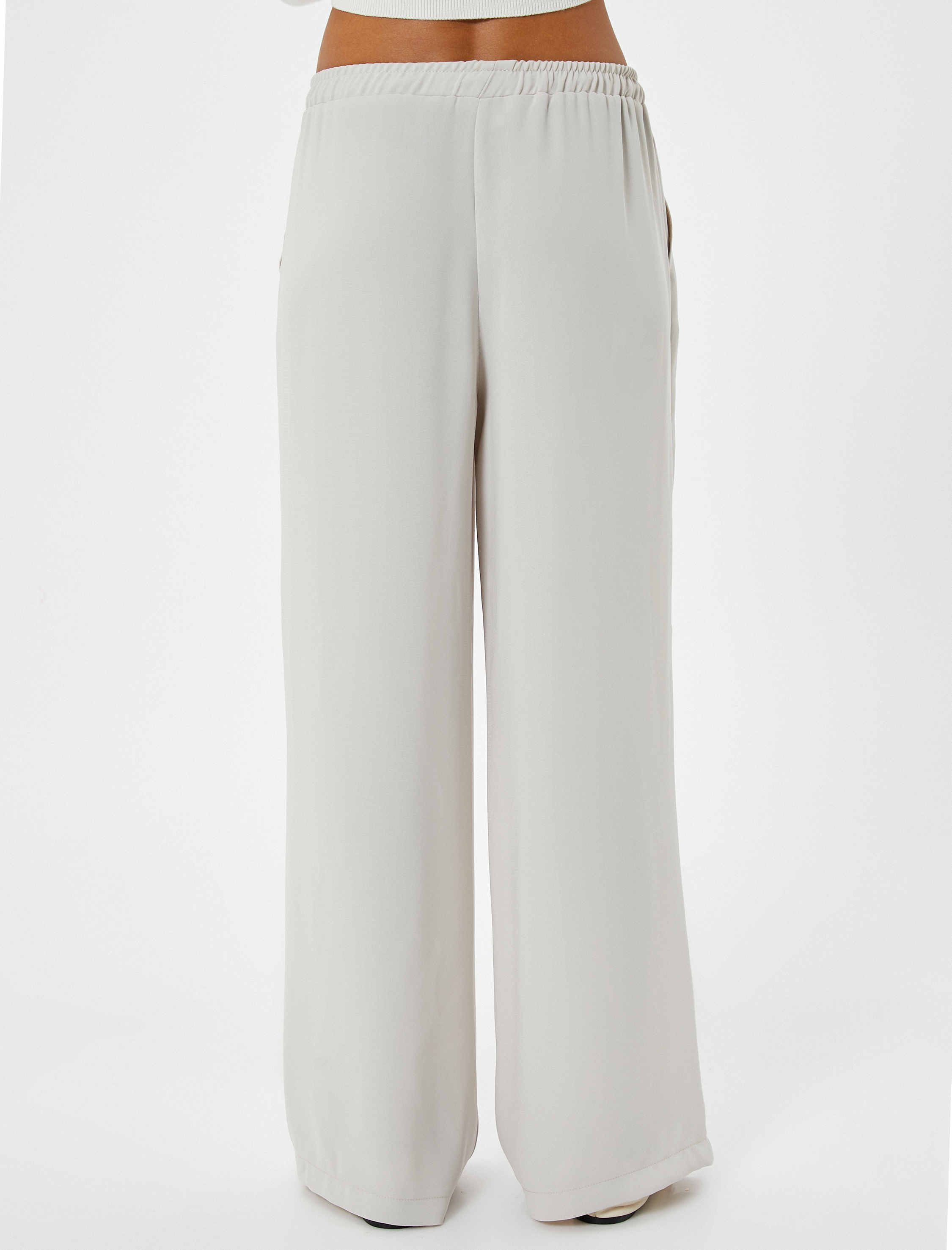   Geniş Paça Pantolon Yüksek Bel Rahat Kalıp Beli Bağlamalı Cepli