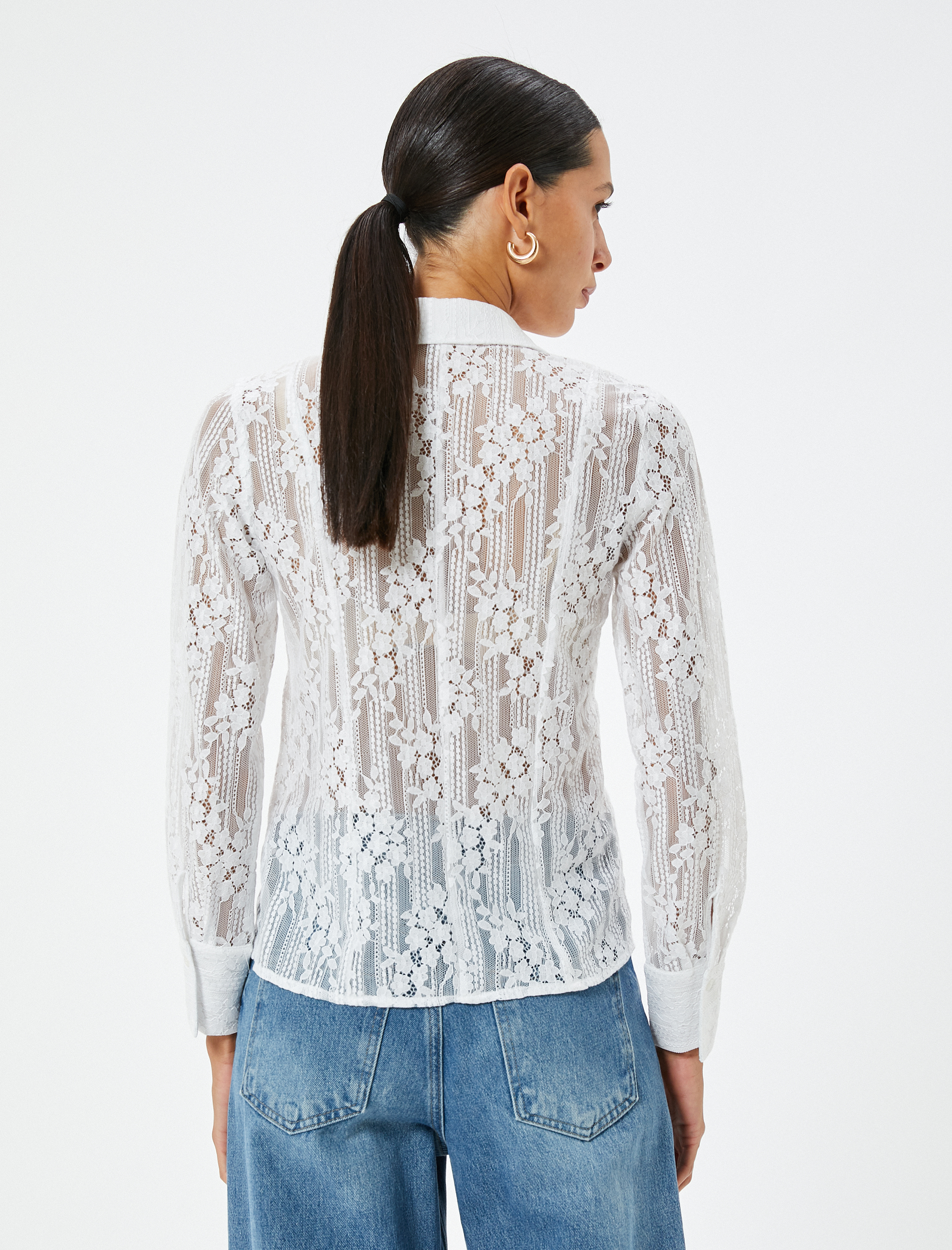   Dantel Gömlek Uzun Kollu Klasik Yaka