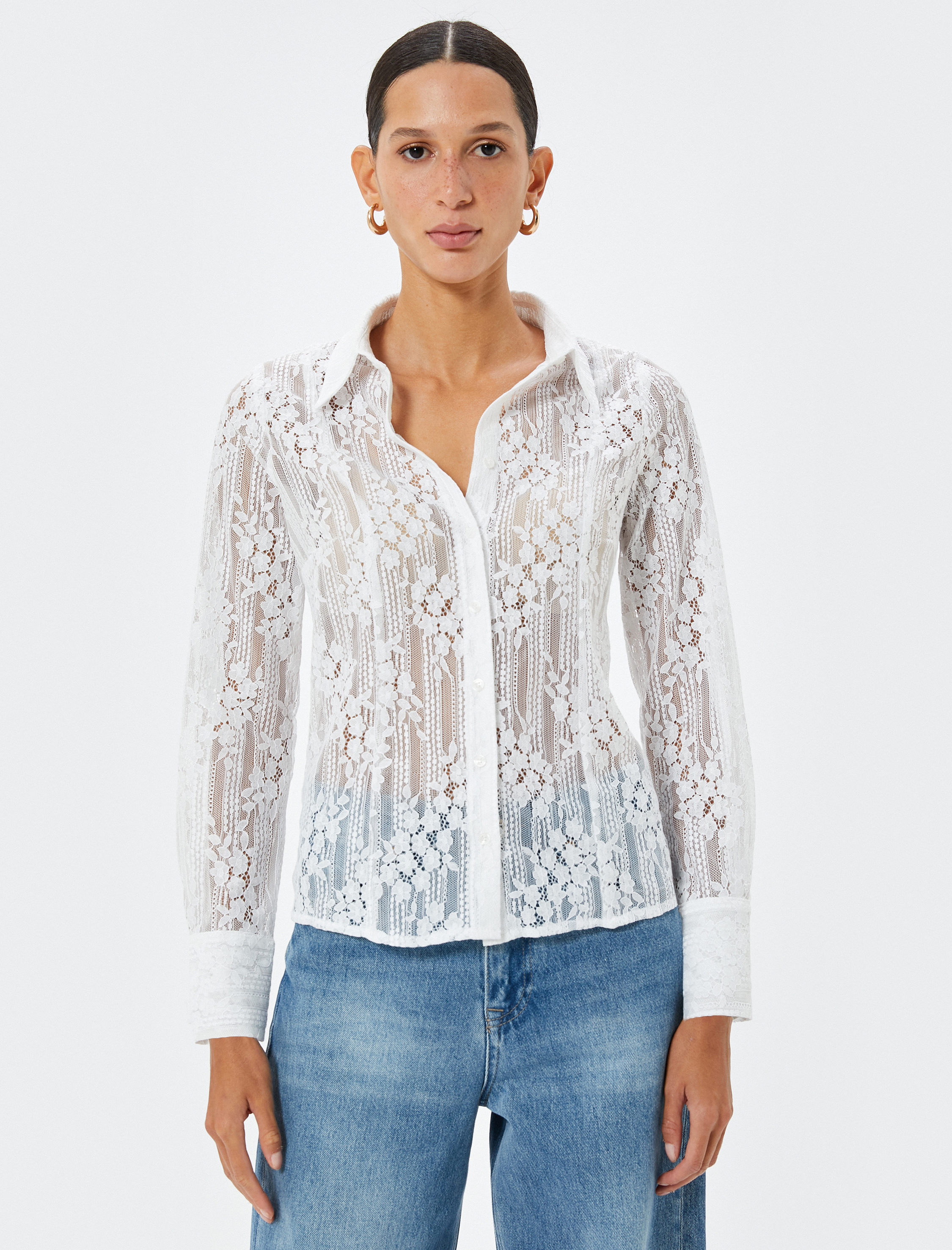   Dantel Gömlek Uzun Kollu Klasik Yaka