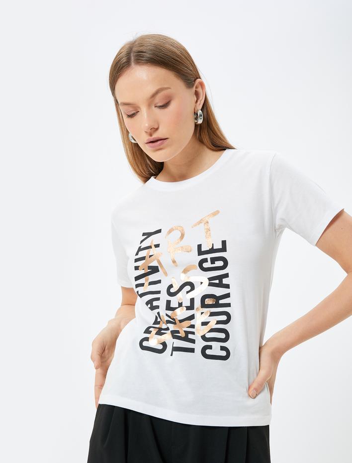  Baskılı Tişört Kısa Kollu Bisiklet Yaka Pamuklu