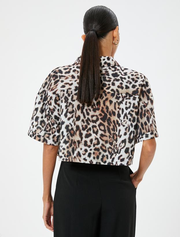 Oversize Leopar Desenli Crop Gömlek Kısa Kollu_3