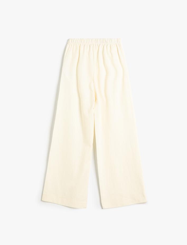 Kız Çocuk Keten Pantolon Kruvaze Kapama Beli Kuşaklı Beli Lastikli