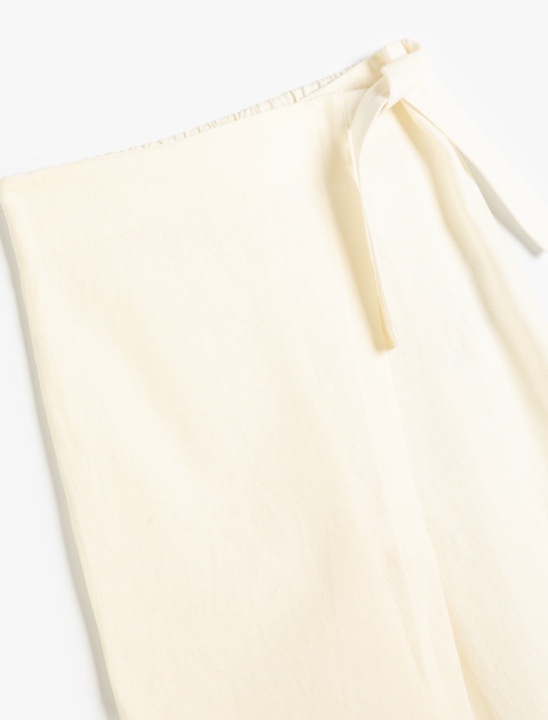  Kız Çocuk Keten Pantolon Kruvaze Kapama Beli Kuşaklı Beli Lastikli