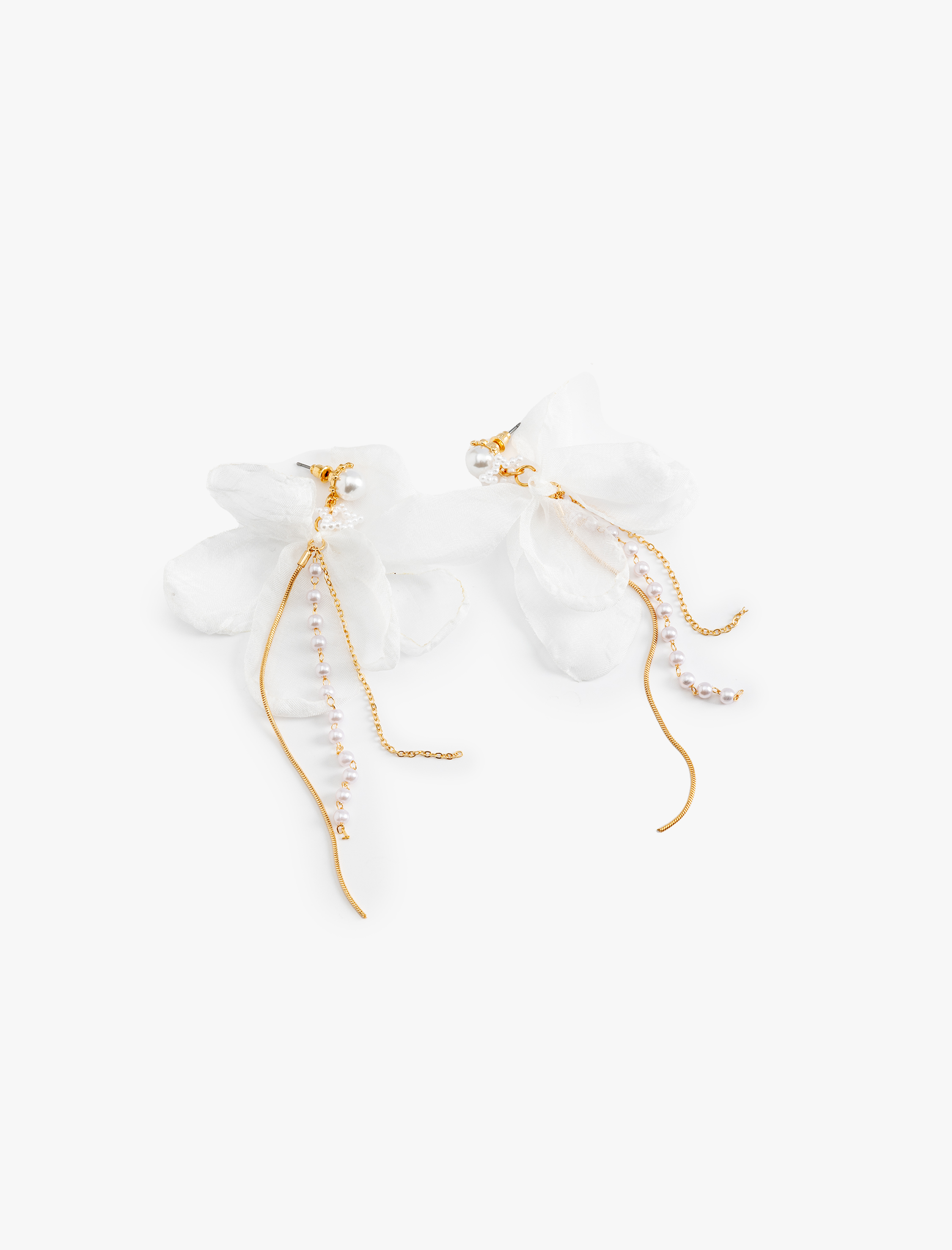  Kadın Bridal Küpe Çiçekli İnci Detaylı Uzun