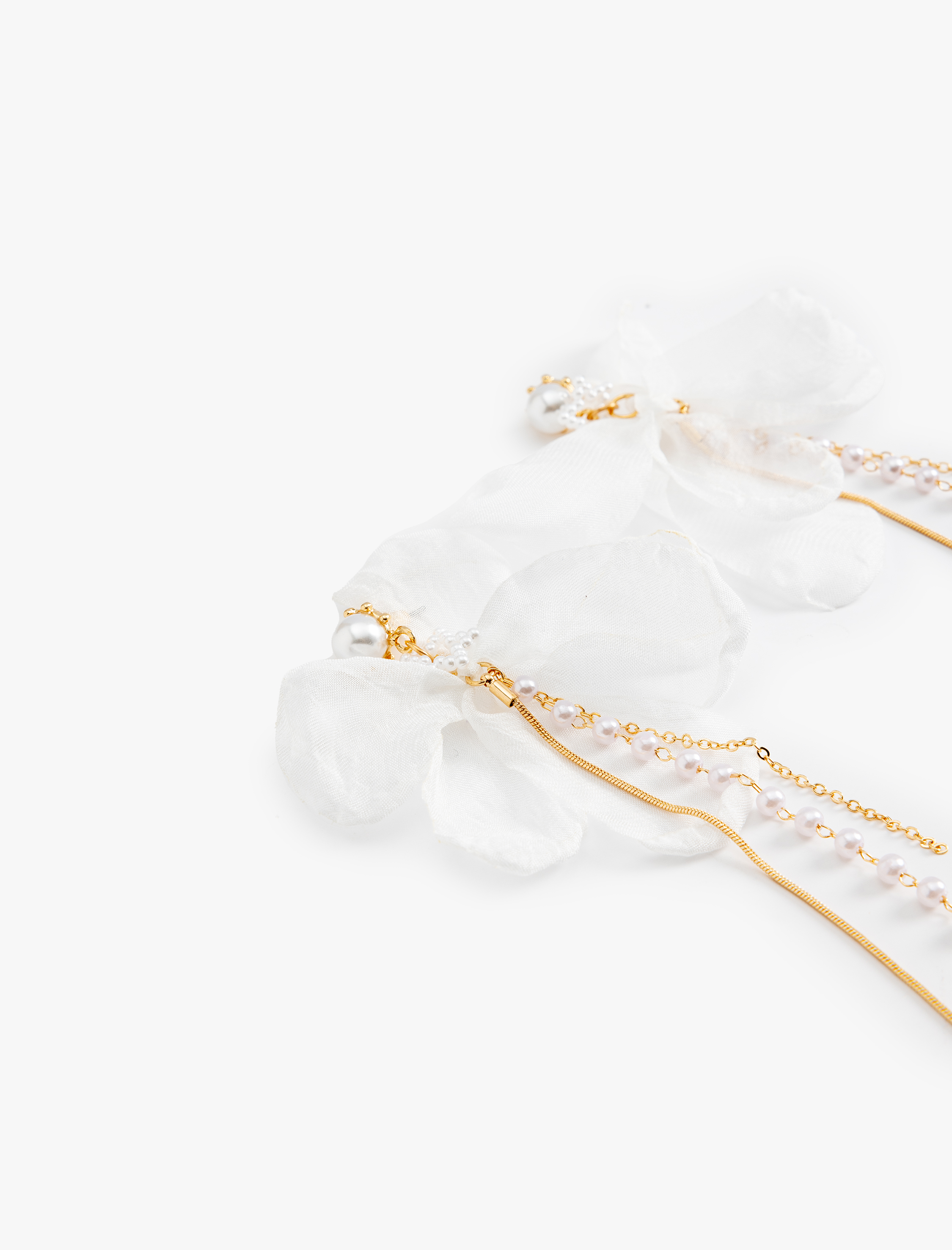 Kadın Bridal Küpe Çiçekli İnci Detaylı Uzun
