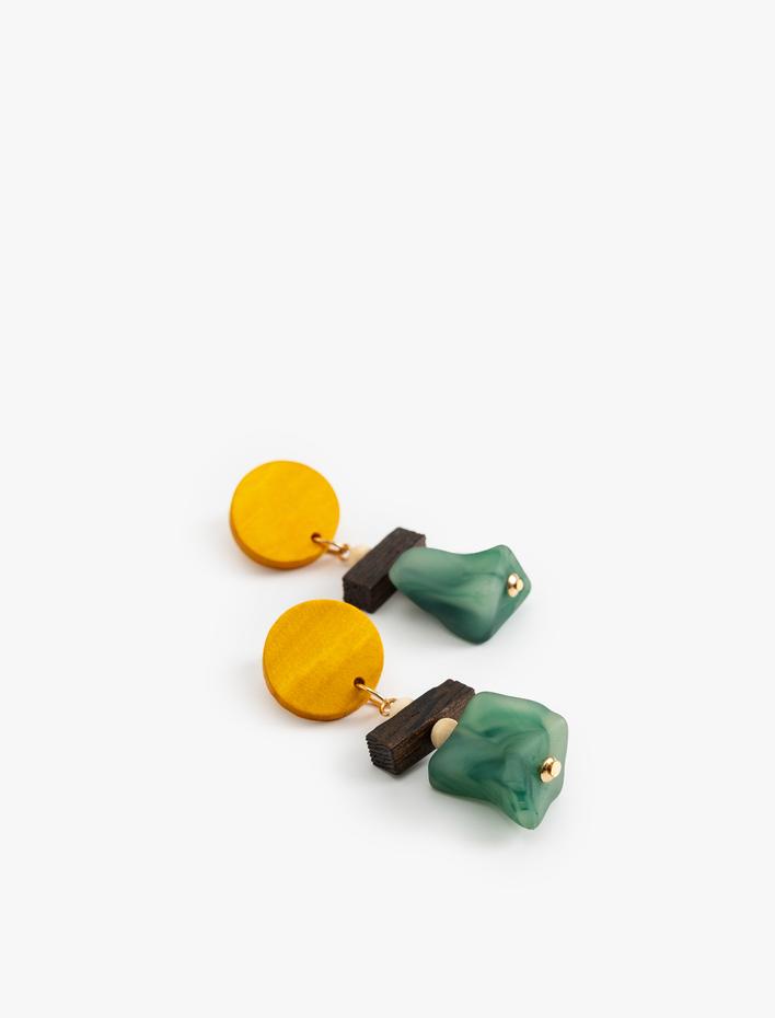 Kadın Geometrik Küpe Sallantılı Çok Renkli Ahşap