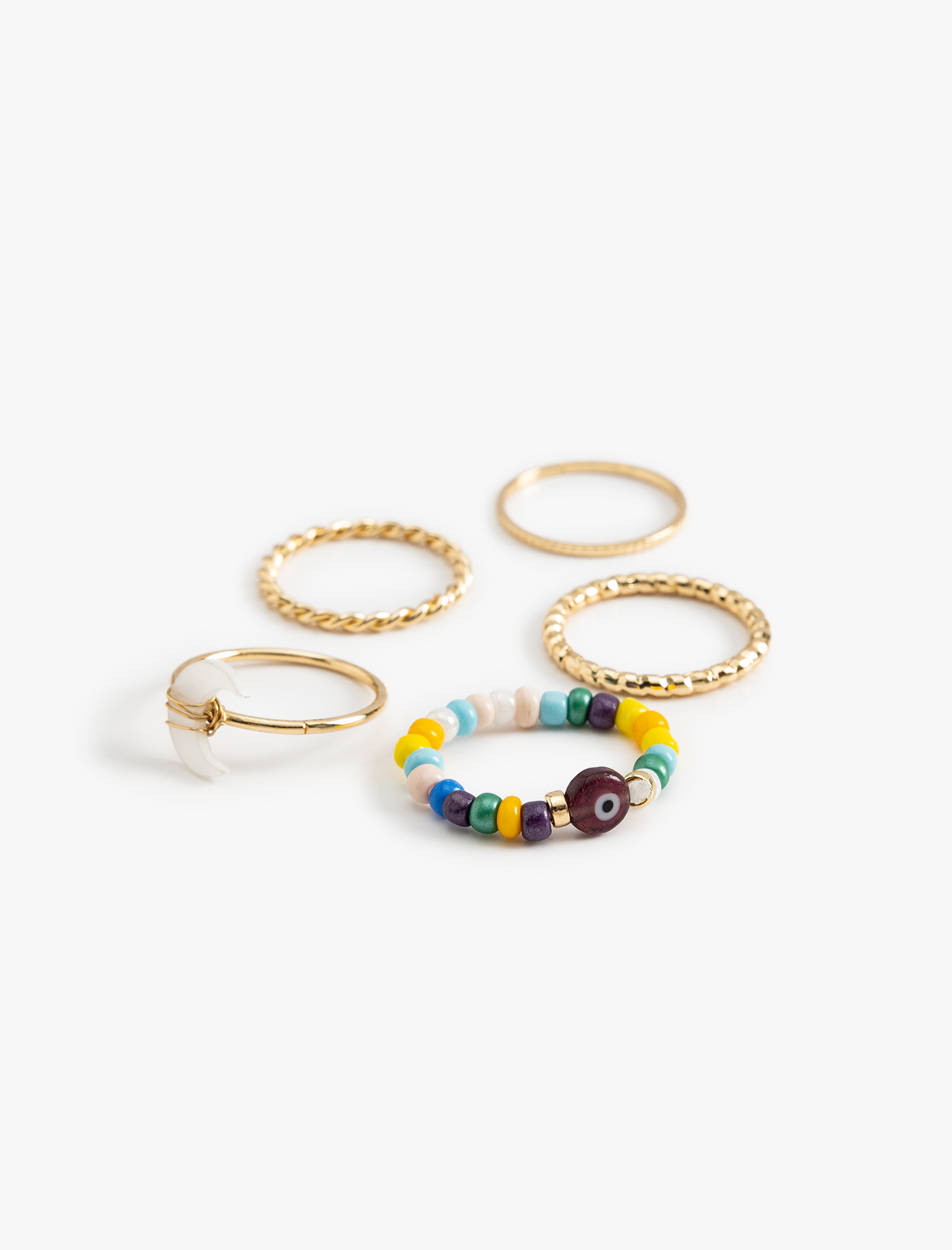  Kadın Yüzük Seti 5'li Çelik Karışımlı ve Boncuklu