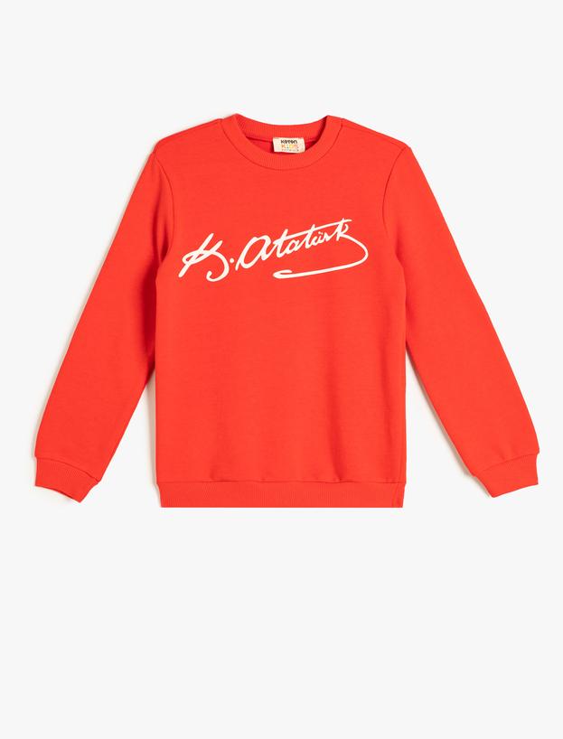 Sweatshirt Atatürk İmzalı Baskı Detaylı Uzun Kollu Bisiklet Yaka_0