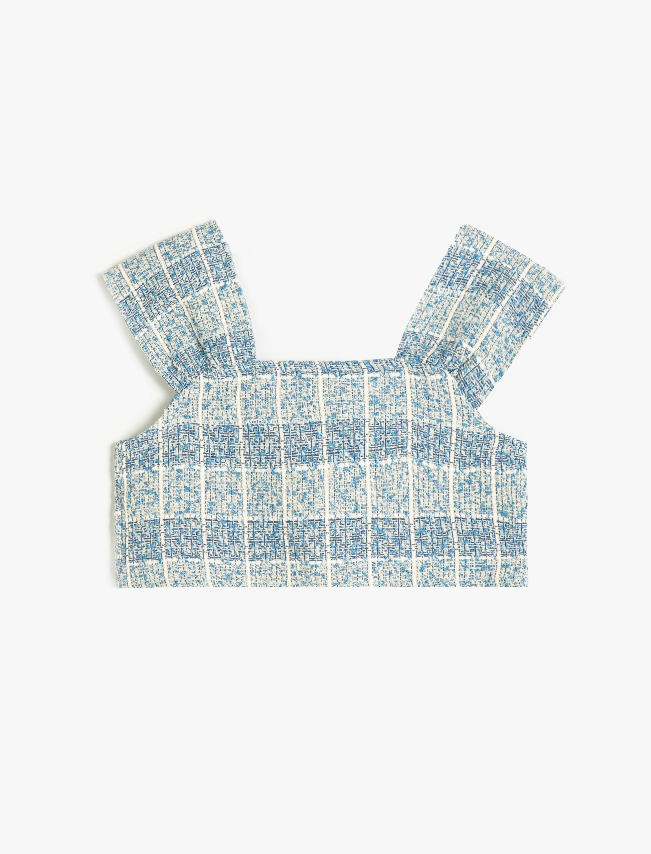  Kız Çocuk Crop Tüvit Bluz Kolsuz İnci Düğme Detaylı