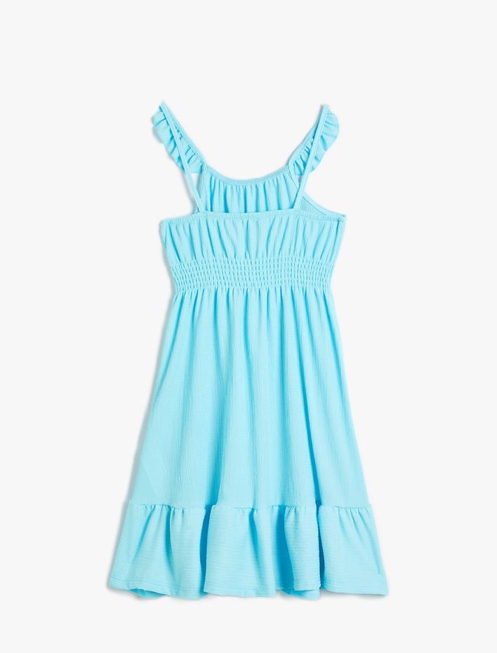 Kız Çocuk Askılı Elbise Fırfır Detaylı Dokulu