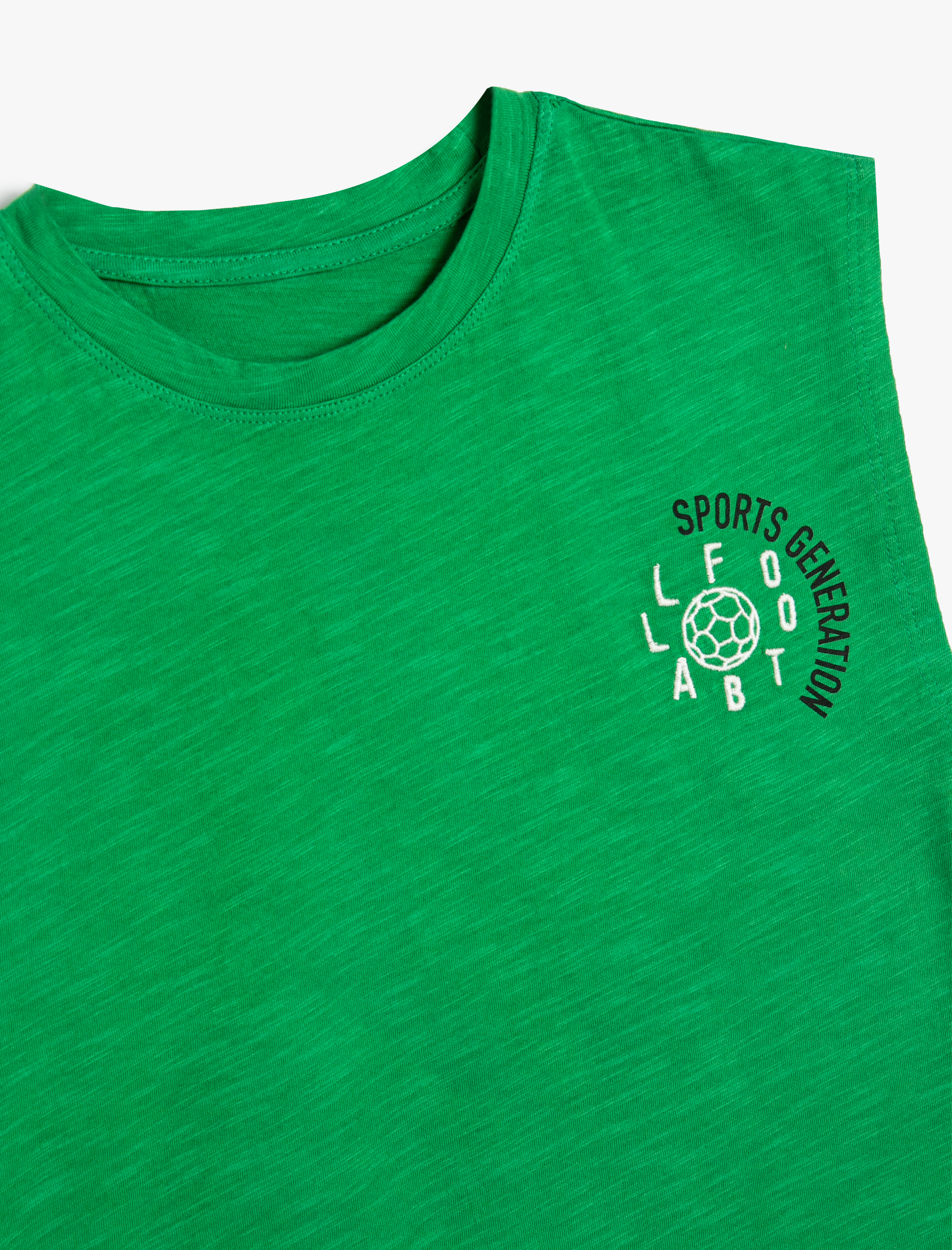  Erkek Çocuk Basic Atlet Futbol Temalı Baskı Detaylı Bisiklet Yaka Renk Bloklu