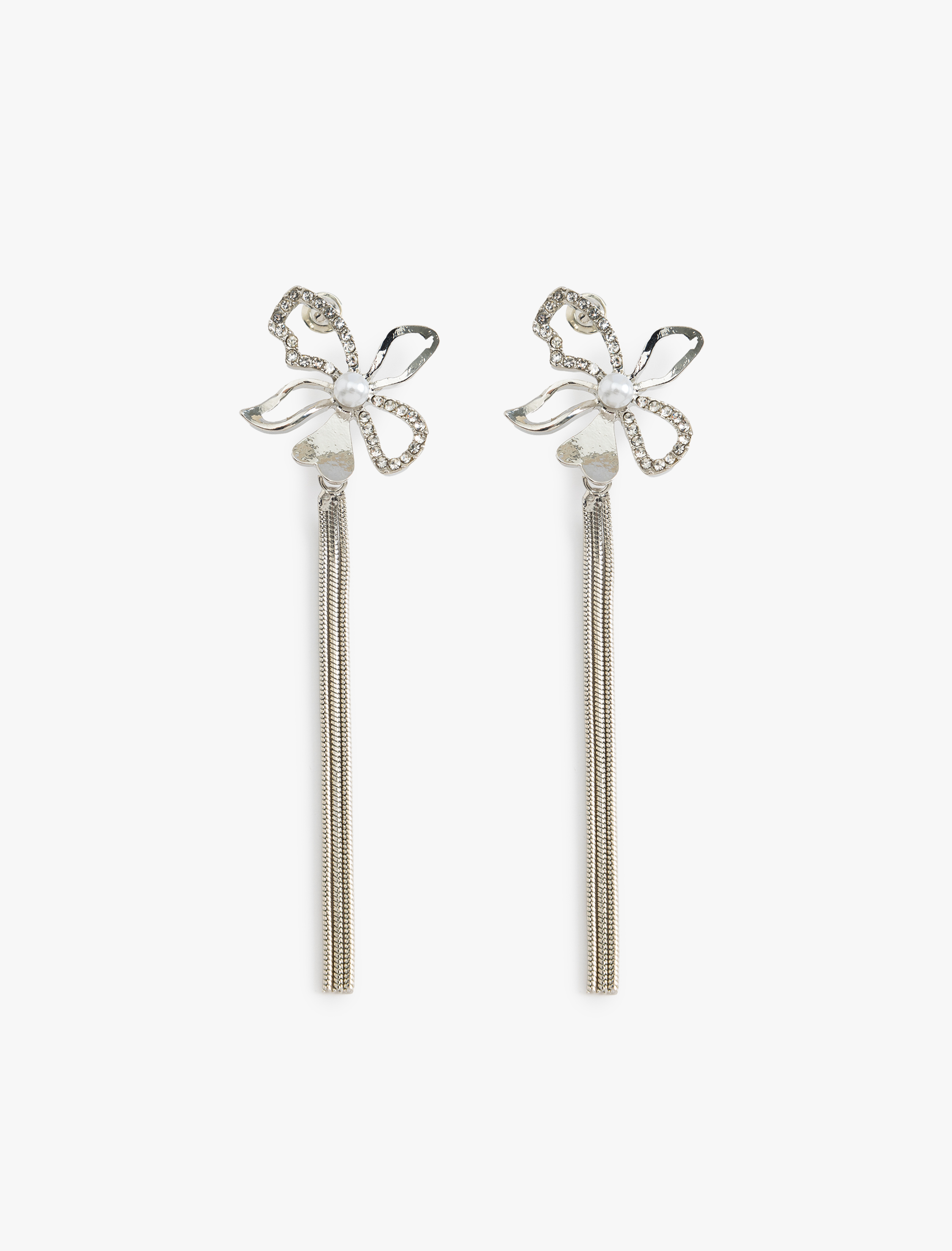  Kadın Çiçek Küpe Zincir ve İnci Detaylı